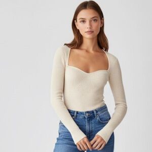 Reformation Glenna Cashmere Sweater Sweat heart Neckline Ivory Size L